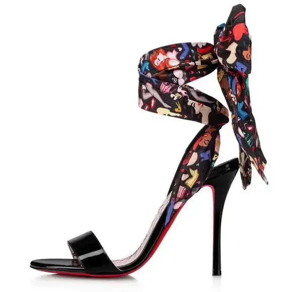 Christian Louboutin Fetish Du Desert 100 Black Lace Up Tie Sandal Heel Pump 39.5 - Picture 3 of 12